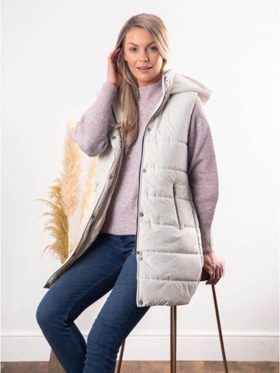 Lakeland Leather Natalie Longline Padded Gilet In Pearl | Coats & Outerwear