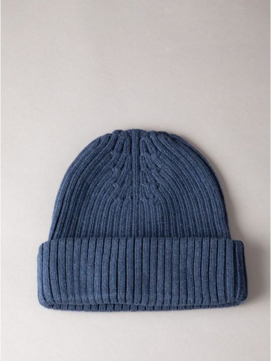 Lakeland Leather Ribbed Knitted Beanie Hat In Blue | Hats