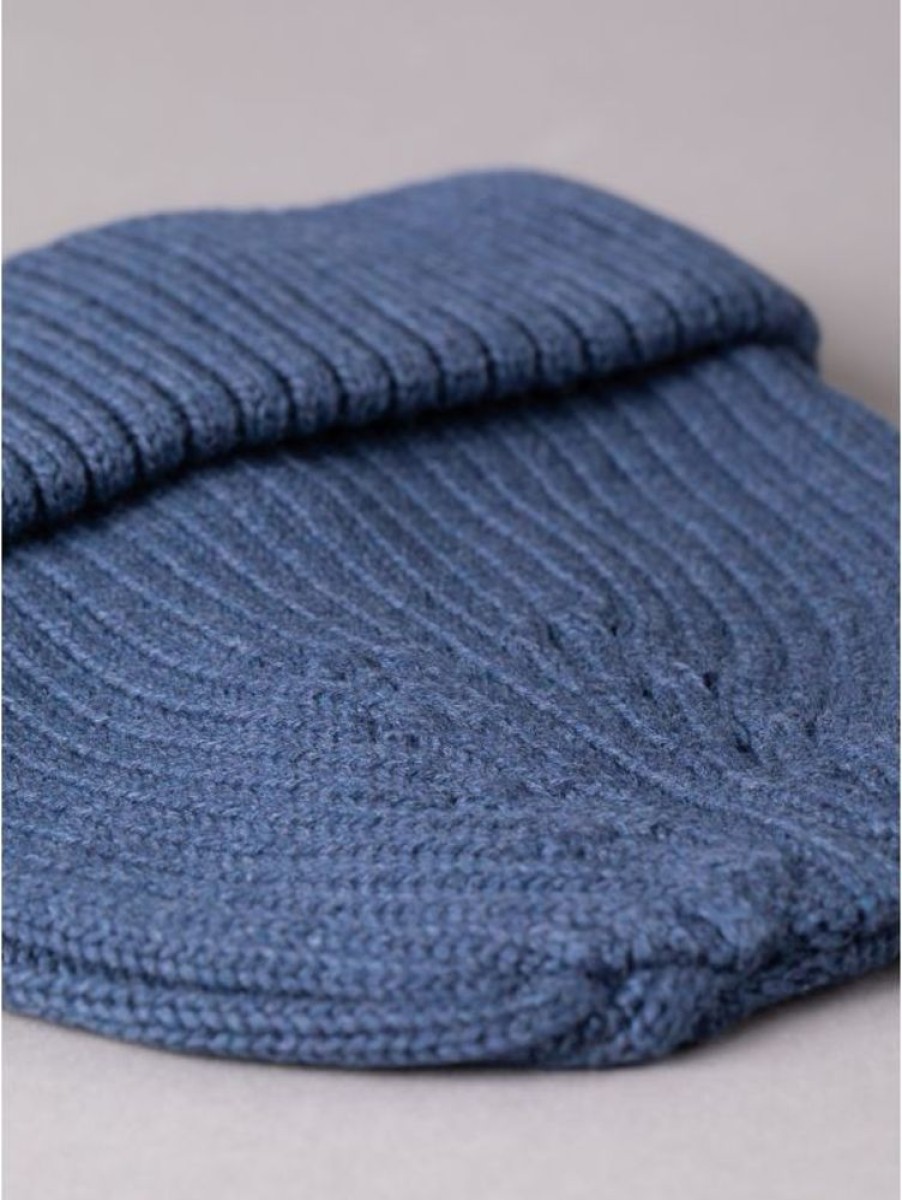 Lakeland Leather Ribbed Knitted Beanie Hat In Blue | Hats