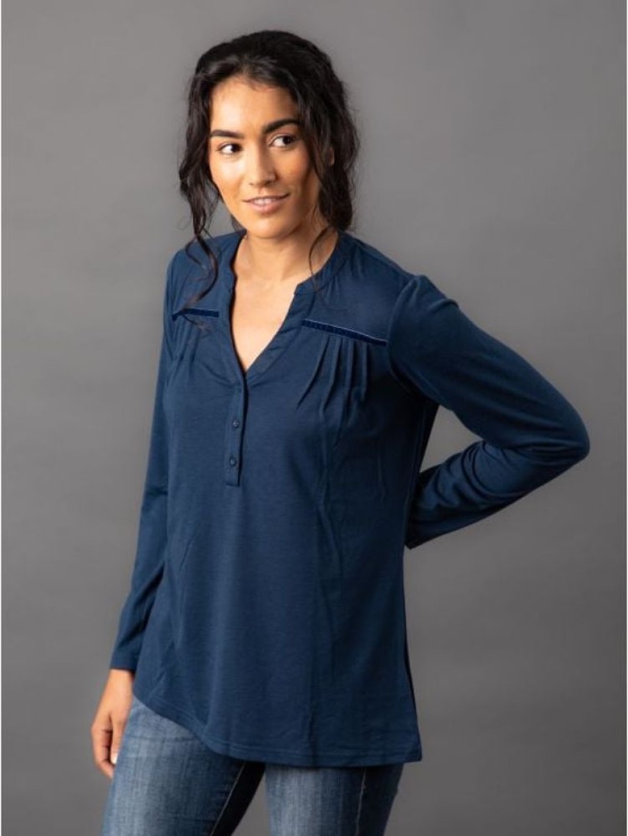 Lakeland Leather Caroline Nehru Blouse In Navy | Tops