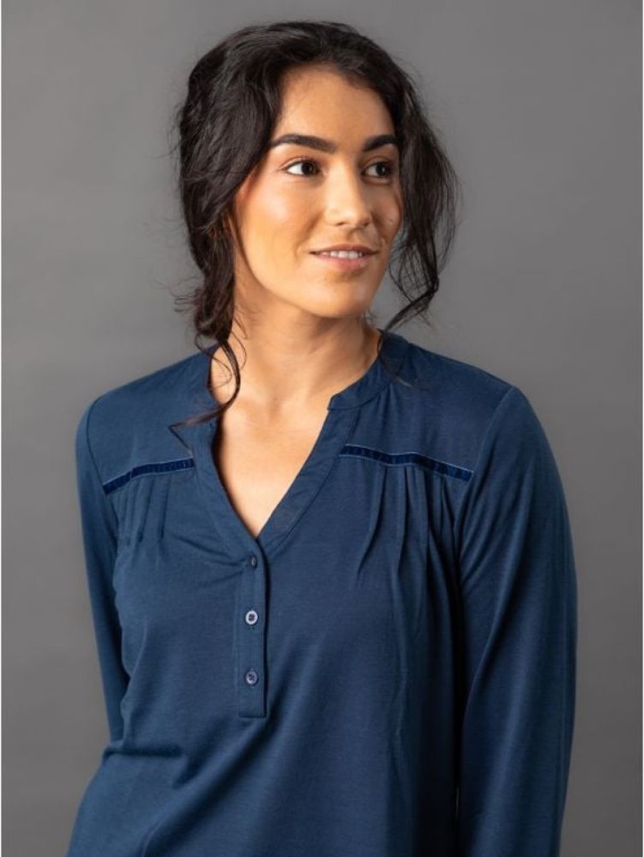 Lakeland Leather Caroline Nehru Blouse In Navy | Tops