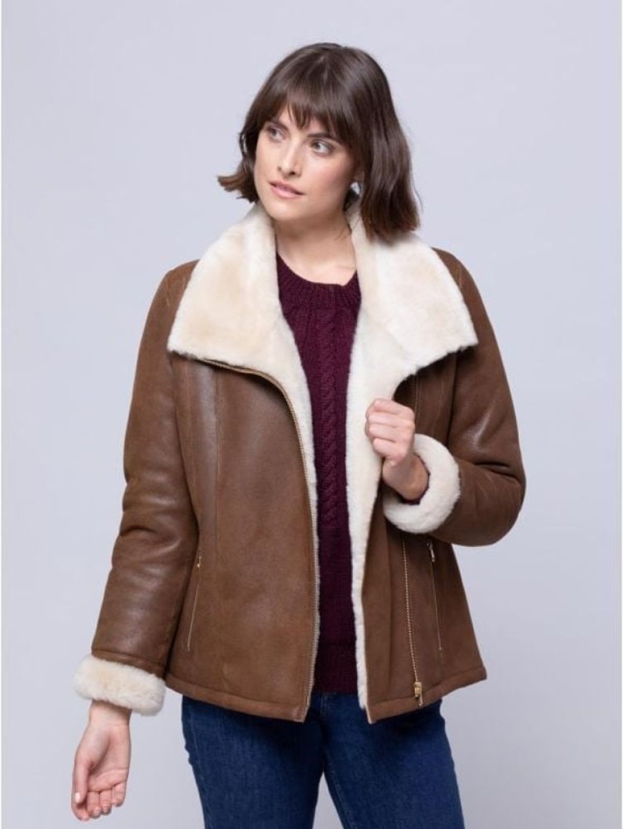 Lakeland Leather Allerdale Sheepskin Aviator Jacket In Caramel | Coats & Outerwear