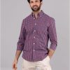 Lakeland Leather Warrick Cotton Mini Grid Check Shirt In Red | Shirts