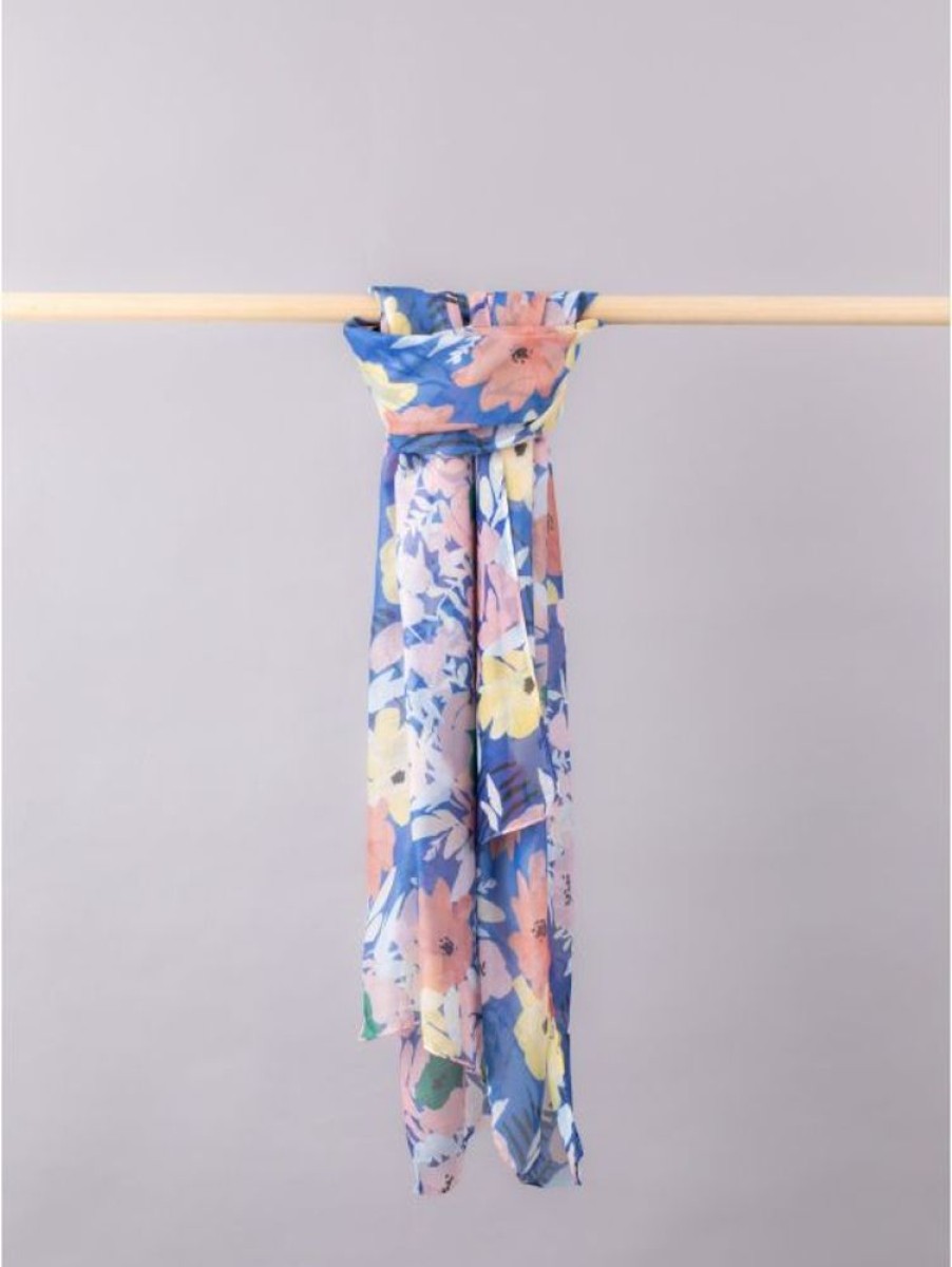 Lakeland Leather Brenda Floral Print Scarf In Blue | Scarves