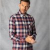 Lakeland Leather Alfie Brushed Cotton Check Shirt In Navy And Berry | Shirts