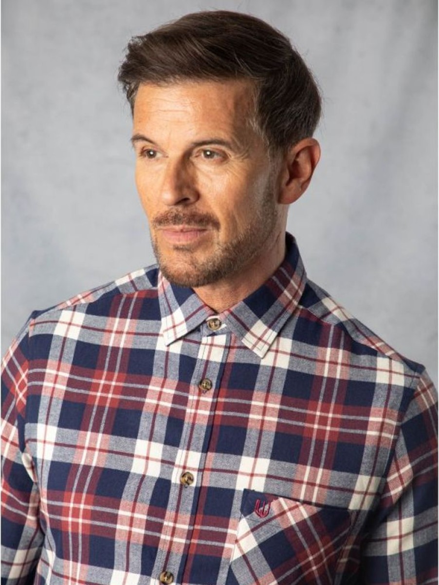 Lakeland Leather Alfie Brushed Cotton Check Shirt In Navy And Berry | Shirts