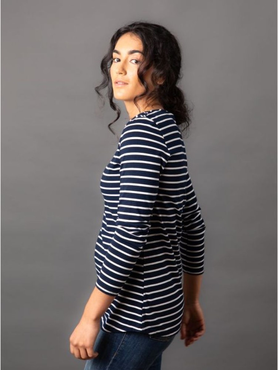 Lakeland Leather Billie Striped Breton Top In Navy And Ivory | Tops