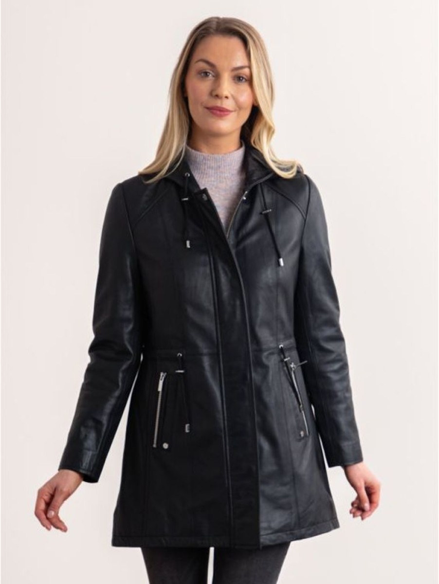 Lakeland Leather Ambleside Hooded Leather Coat In Black | Coats & Outerwear