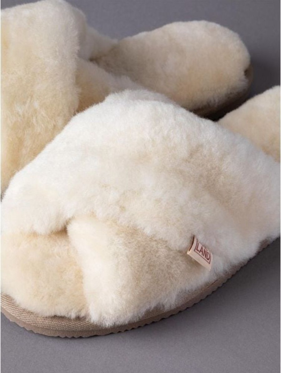 Lakeland Leather Ladies' Sheepskin Cross-Over Mules In Cream | Slippers & Moccasins