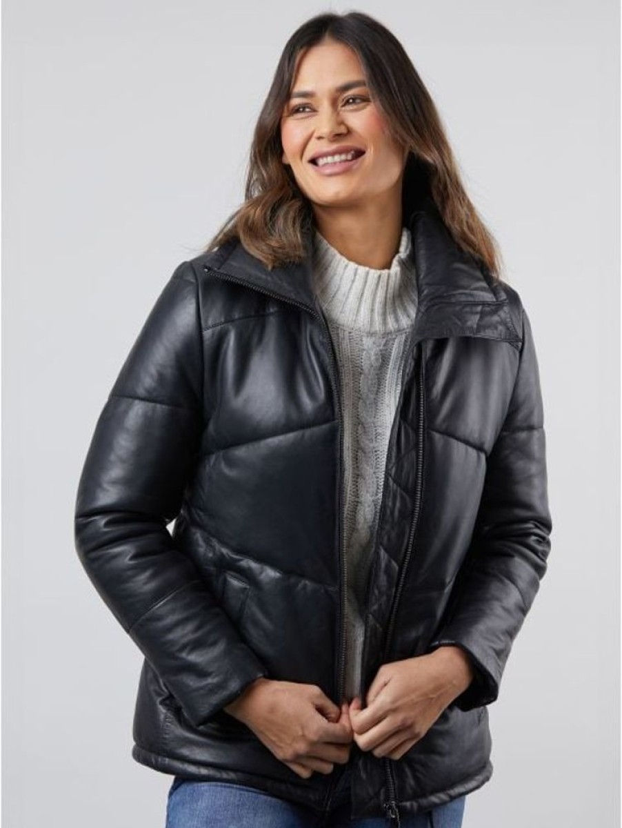 Lakeland Leather Parton Leather Padded Jacket In Black | Coats & Outerwear