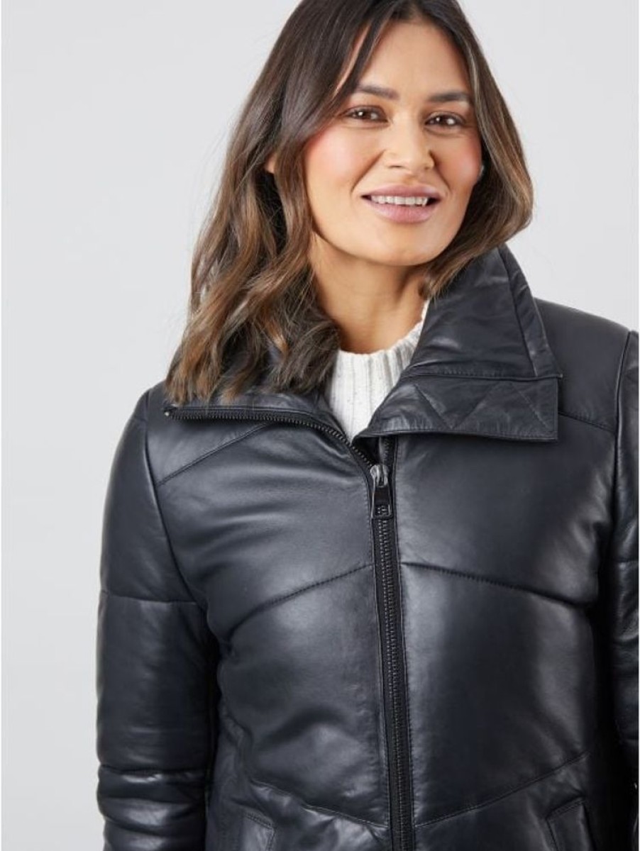 Lakeland Leather Parton Leather Padded Jacket In Black | Coats & Outerwear