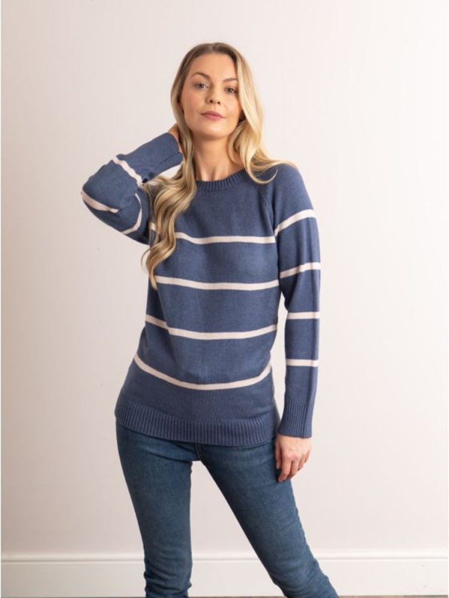 Lakeland Leather Lergon Striped Jumper In Denim Blue | Knitwear