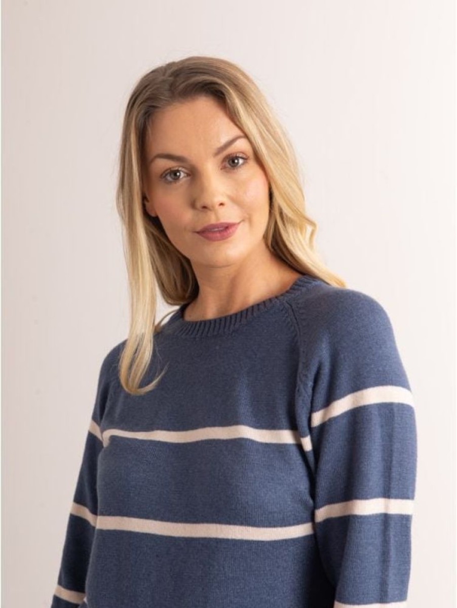 Lakeland Leather Lergon Striped Jumper In Denim Blue | Knitwear