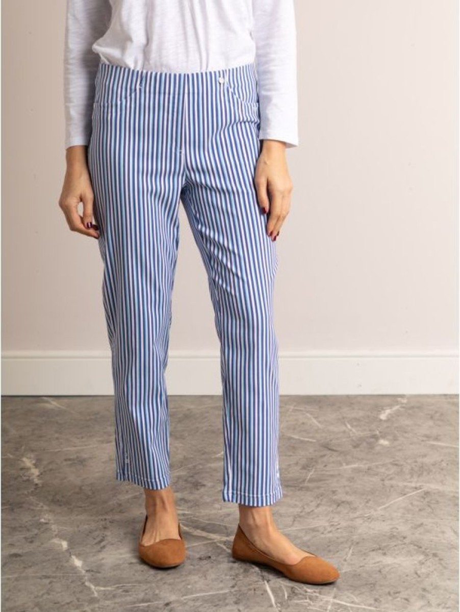 Robell Robell Bella Pinstripe Ankle Grazer Trousers In Blue And White | Trousers & Jeans