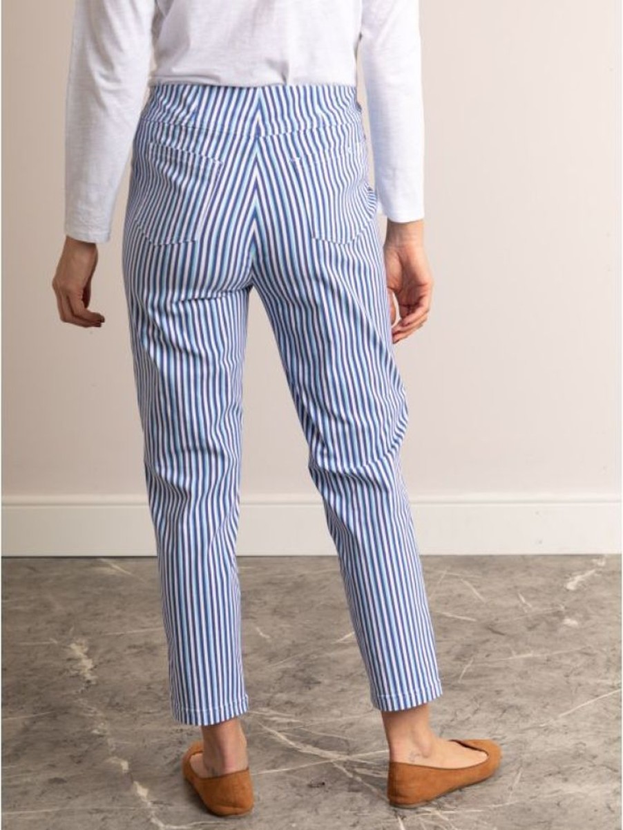 Robell Robell Bella Pinstripe Ankle Grazer Trousers In Blue And White | Trousers & Jeans