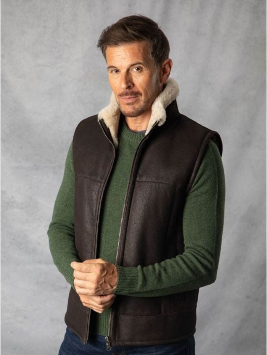 Lakeland Leather Glasson Sheepskin Gilet In Chocolate Brown | Coats & Outerwear