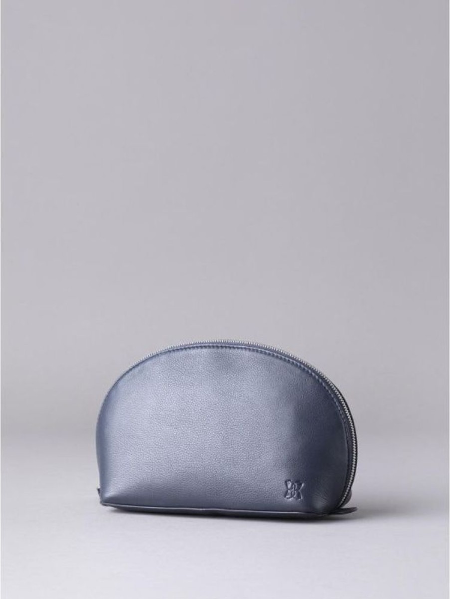 Lakeland Leather Arnside Large Leather Make Up Bag In Navy | Cosmetic Bags