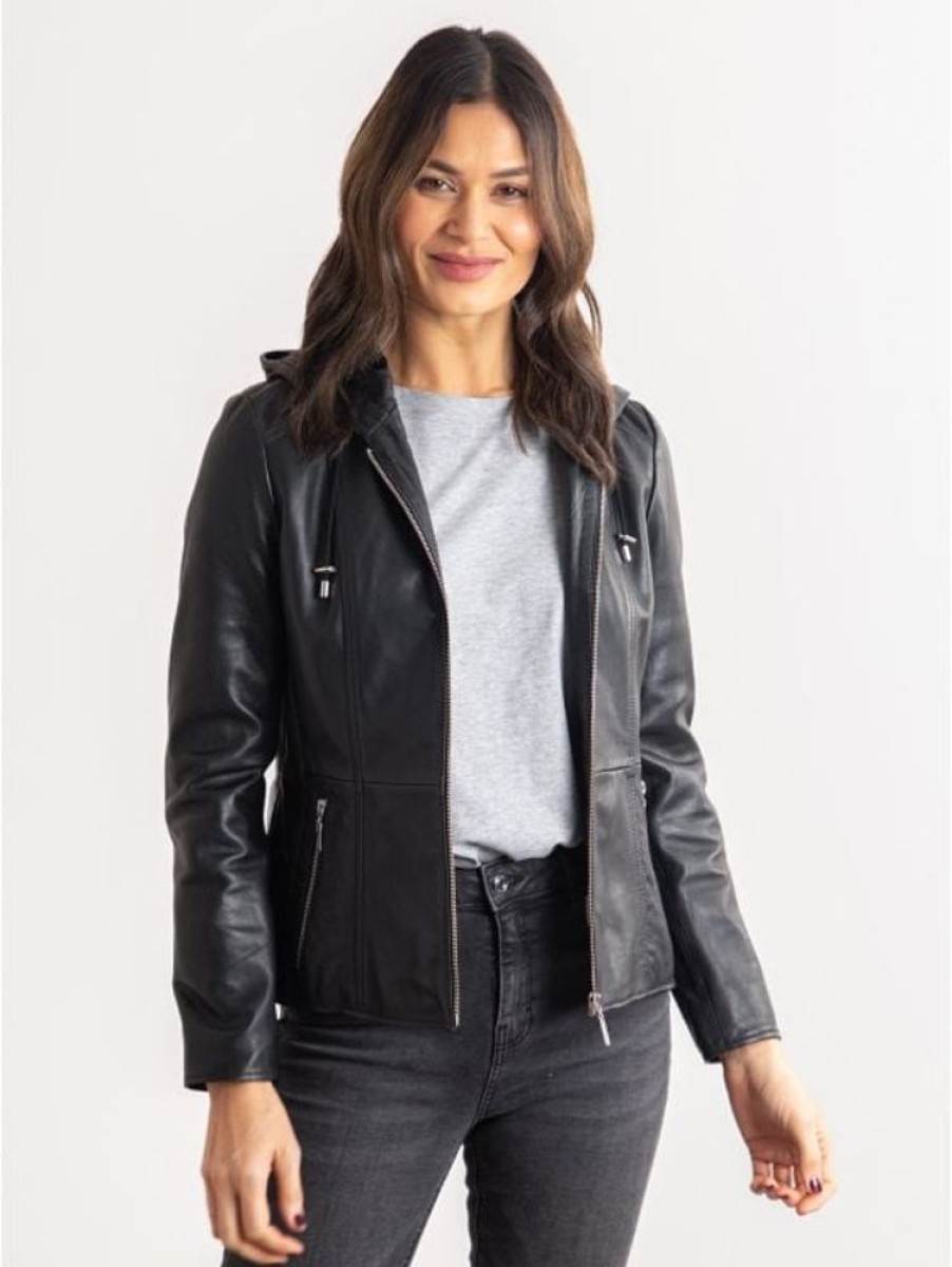 Lakeland Leather Abbeyville Hooded Leather Jacket In Black | Coats & Outerwear