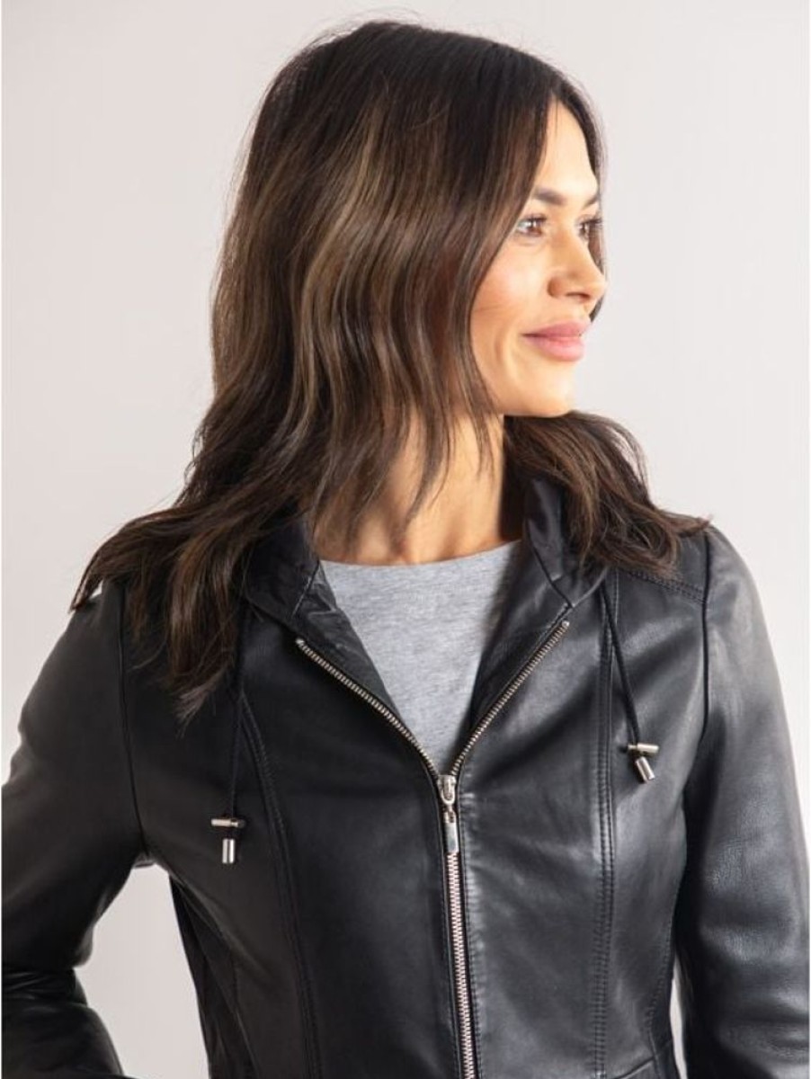 Lakeland Leather Abbeyville Hooded Leather Jacket In Black | Coats & Outerwear