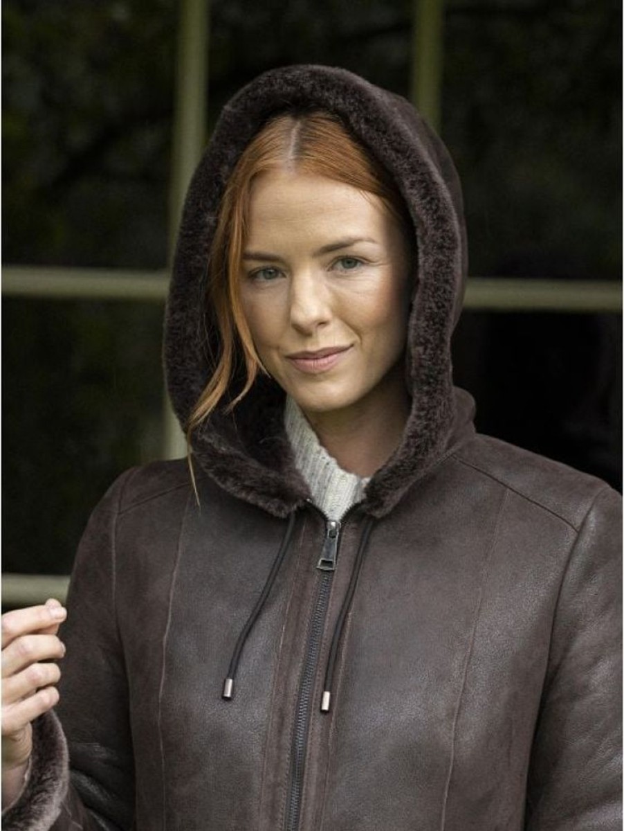 Lakeland Leather Plumpton Sheepskin Hooded Coat In Vole Brown | Coats & Outerwear