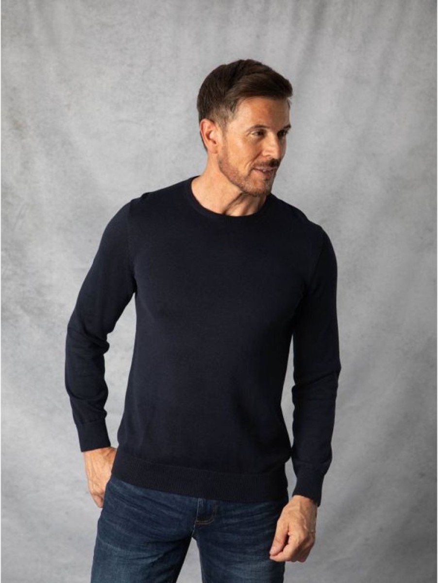 Lakeland Leather Cotton Crew Neck Jumper In Navy | Knitwear