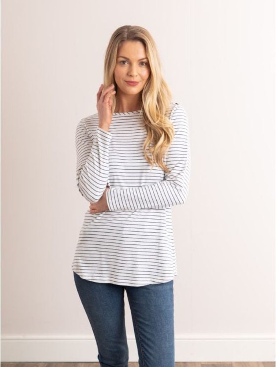 Lakeland Leather Billie-Jo Striped Breton Top In White And Navy | Tops