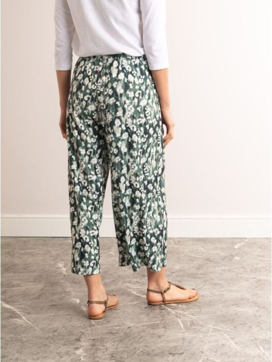 Lakeland Leather Tia Floral Print Wide Leg Cropped Trousers In Green | Trousers & Jeans