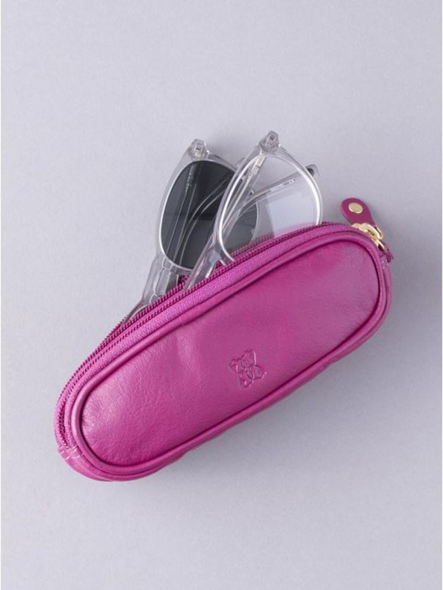 Lakeland Leather Leather Double Glasses Case In Bold Cranberry Pink | Glasses Cases