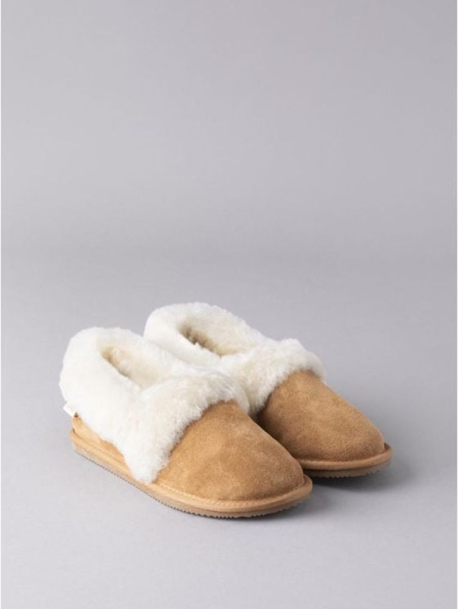 Lakeland Leather Ladies' Sheepskin Cuff Slippers In Tan | Slippers & Moccasins