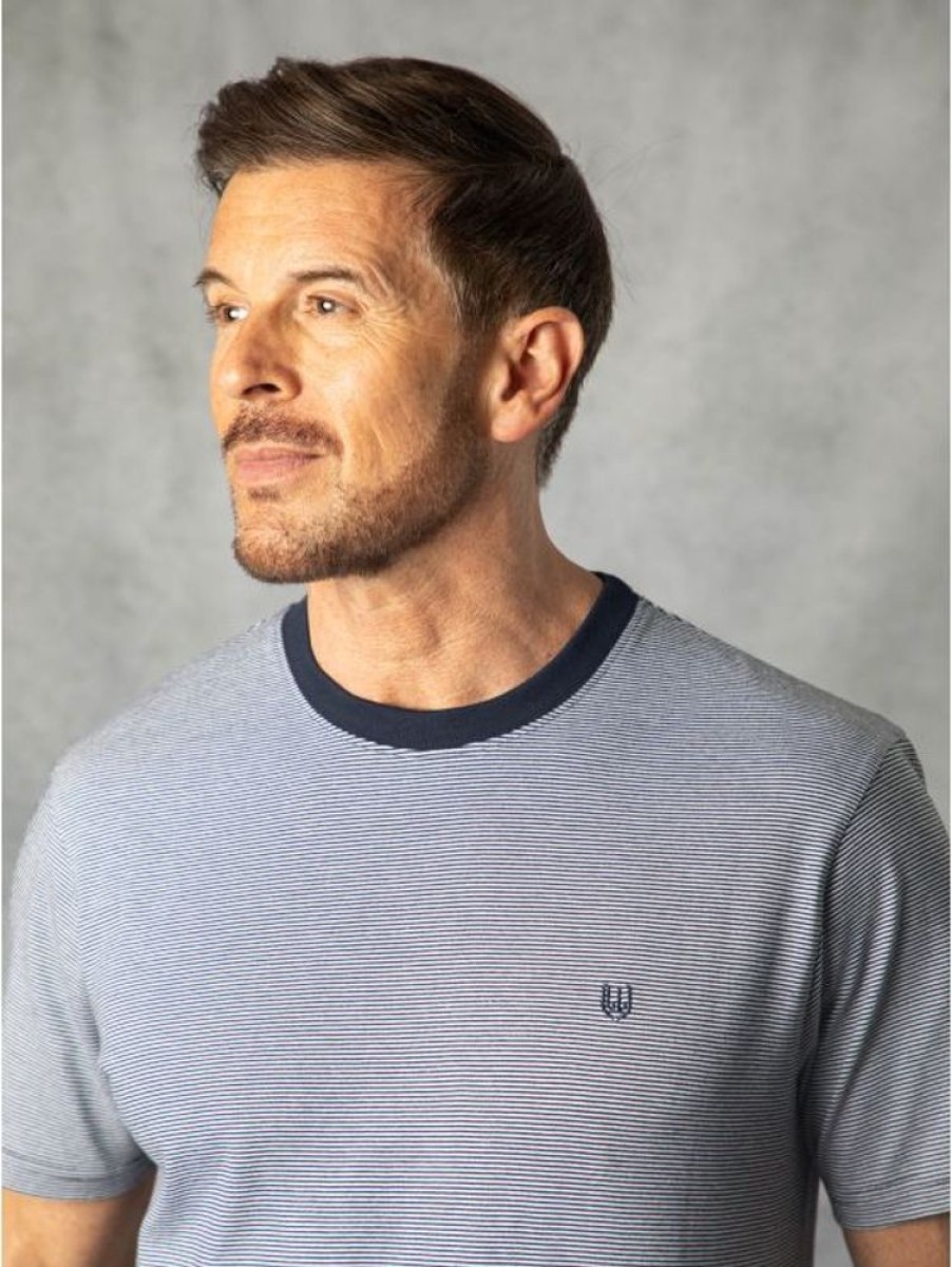 Lakeland Leather Striped T-Shirt In Navy | T-Shirts & Polos