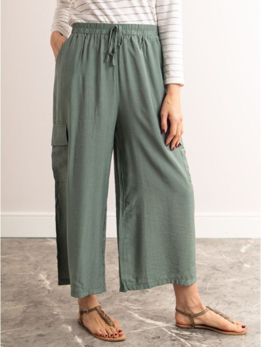 Lakeland Leather Perrie Wide Leg Cropped Trousers In Sage Green | New Arrivals