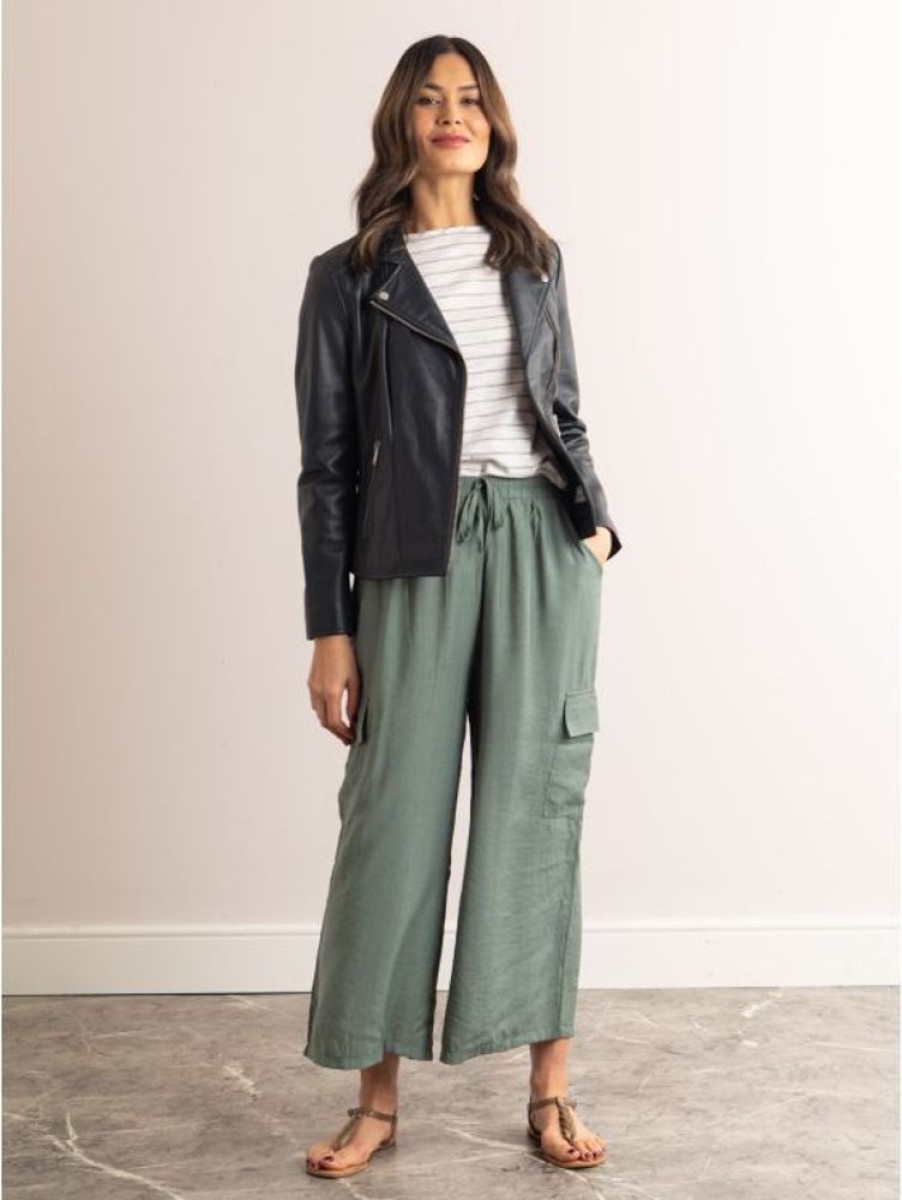 Lakeland Leather Perrie Wide Leg Cropped Trousers In Sage Green | New Arrivals