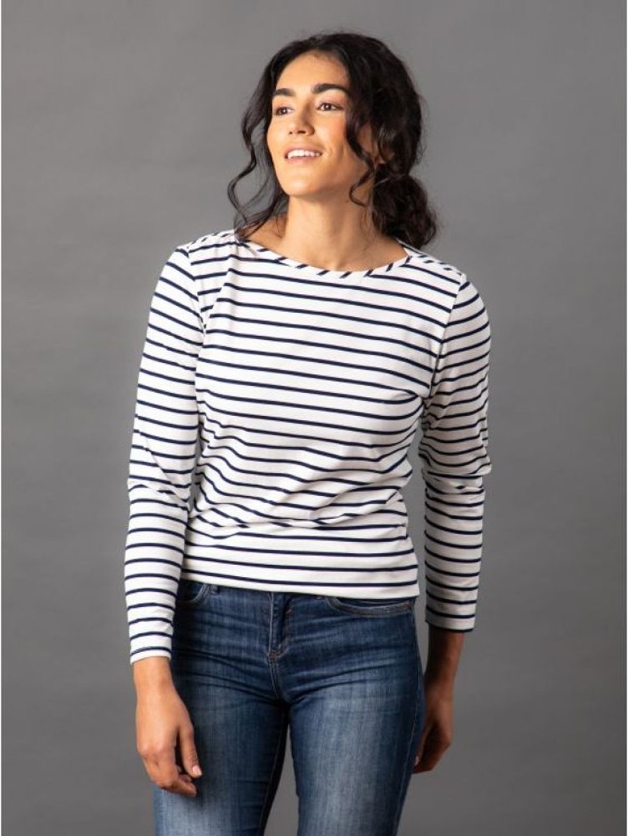 Lakeland Leather Billie Striped Breton Top In Ivory And Navy | Tops