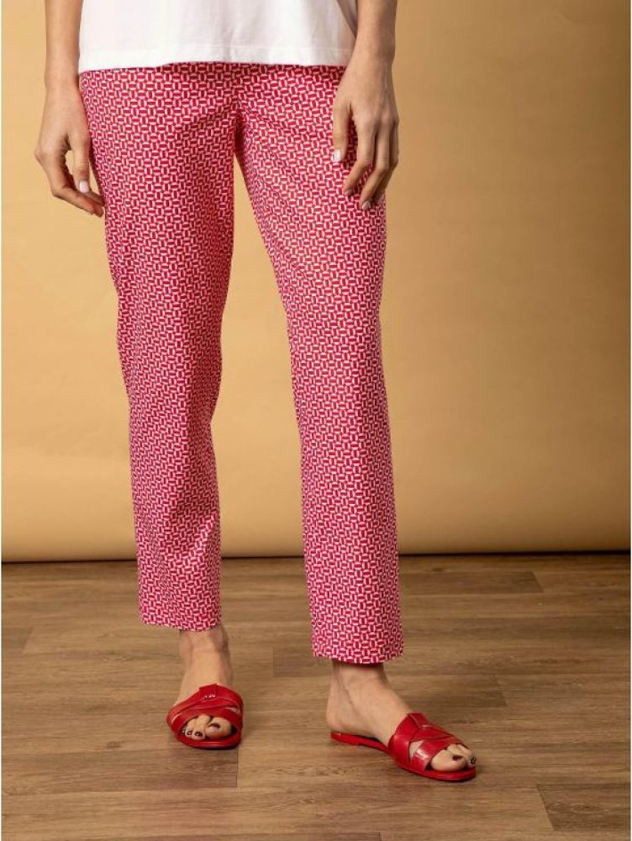 Robell Robell Bella Geo Print Ankle Grazer Trousers In Red | Trousers & Jeans