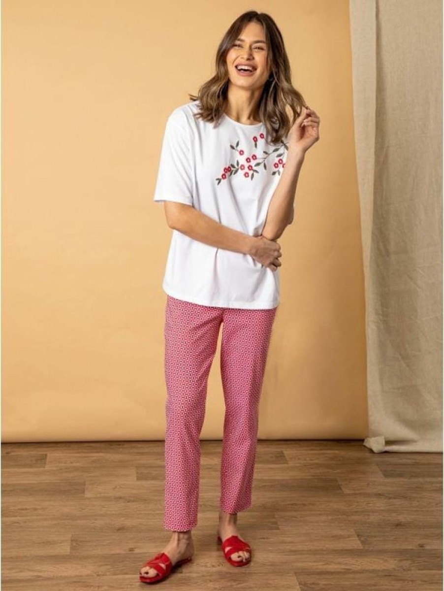 Robell Robell Bella Geo Print Ankle Grazer Trousers In Red | Trousers & Jeans