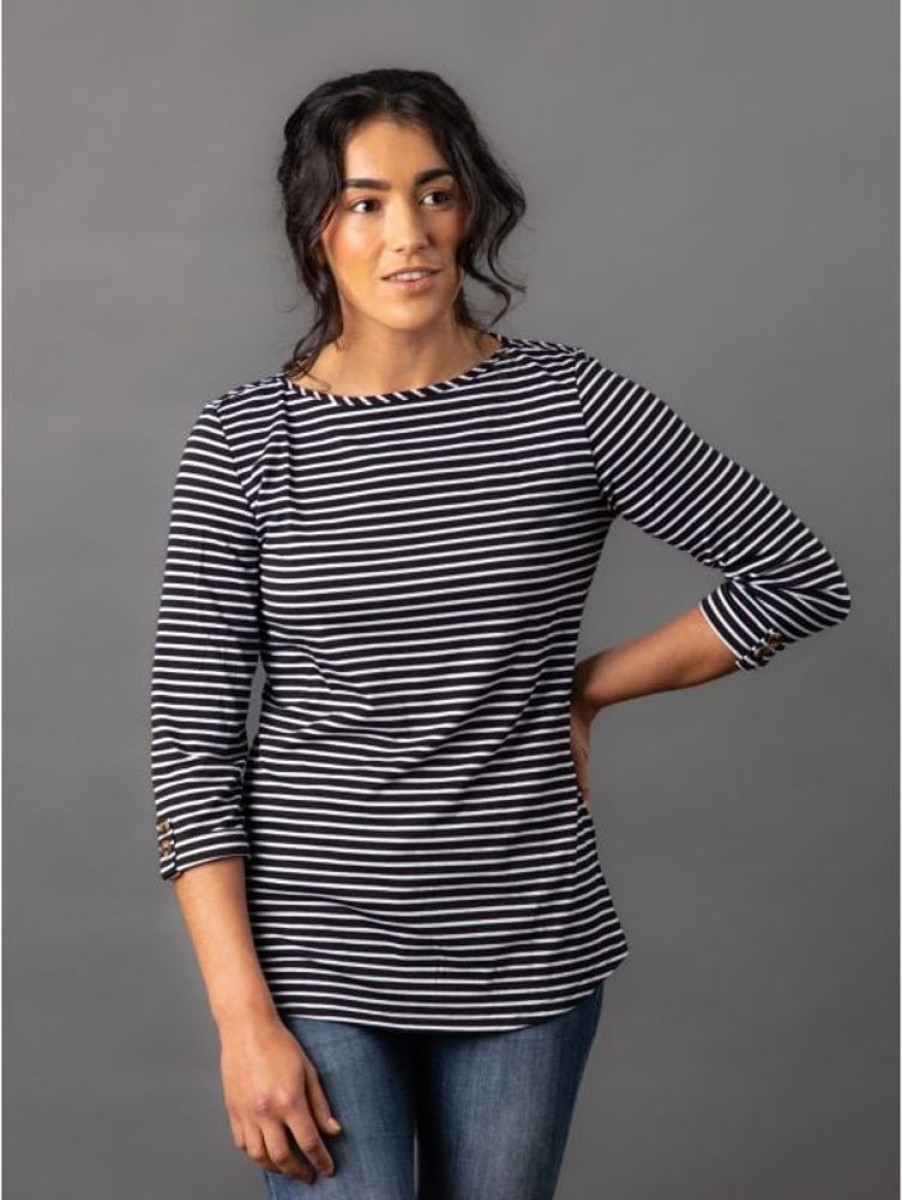 Lakeland Leather Belinda Striped Breton Top In Black And White | Tops