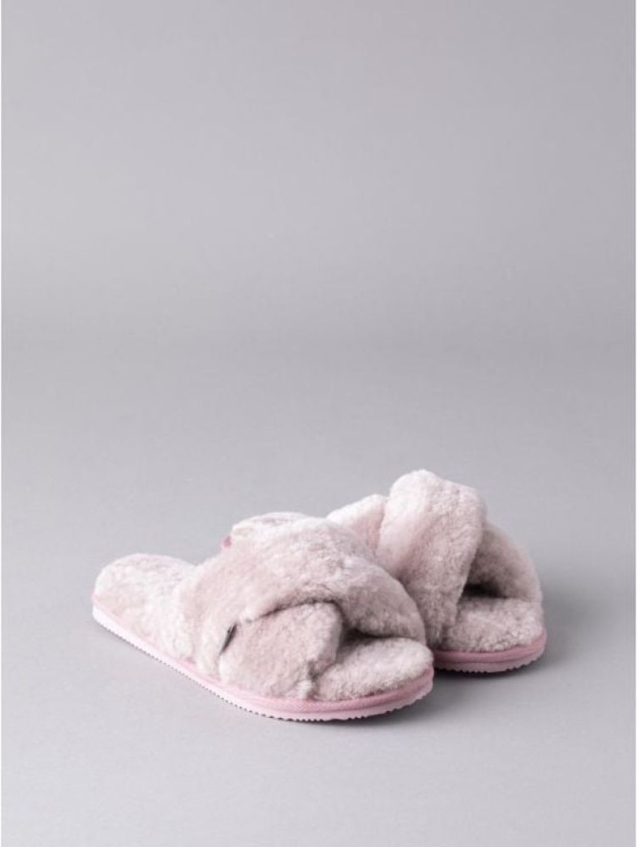 Lakeland Leather Ladies' Sheepskin Cross-Over Mules In Pink | Slippers & Moccasins