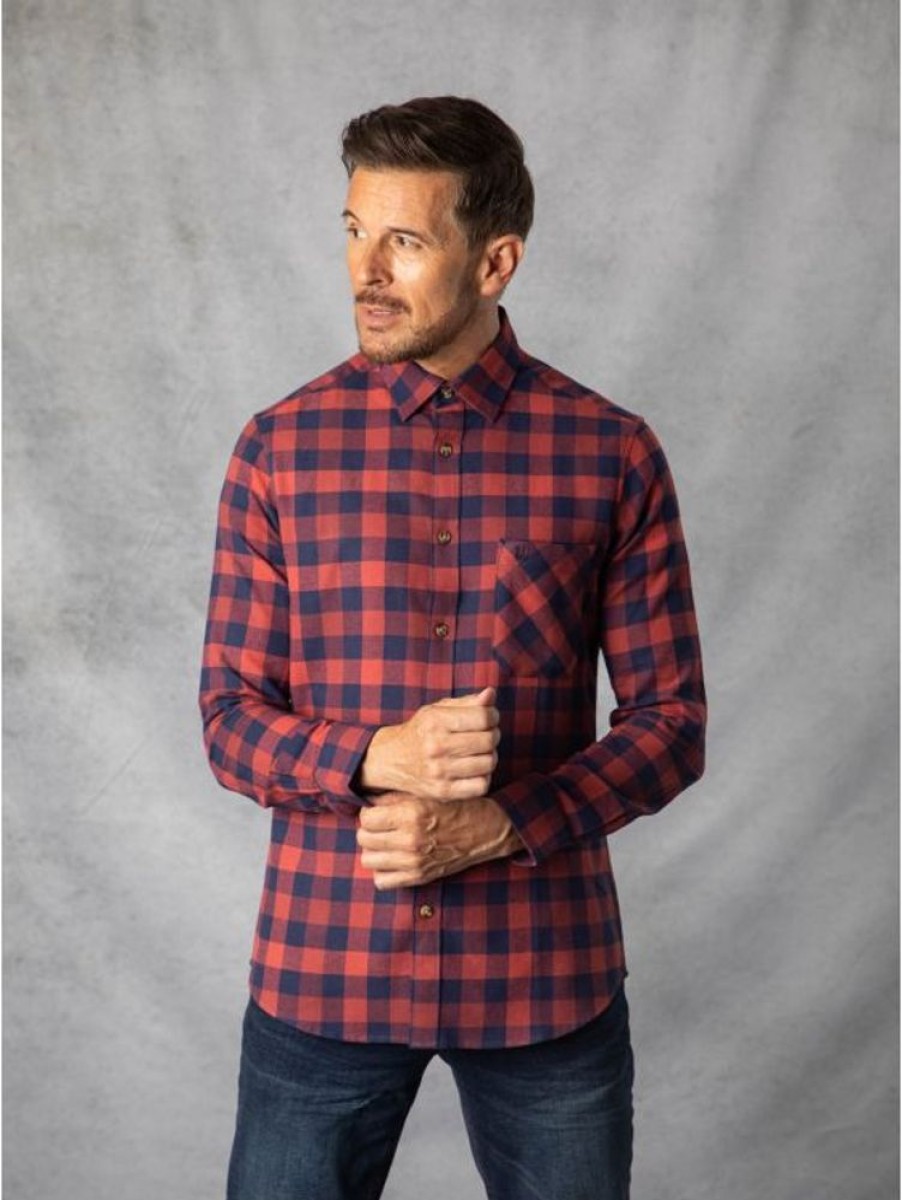 Lakeland Leather Noah Brushed Cotton Check Shirt In Red And Navy | Shirts