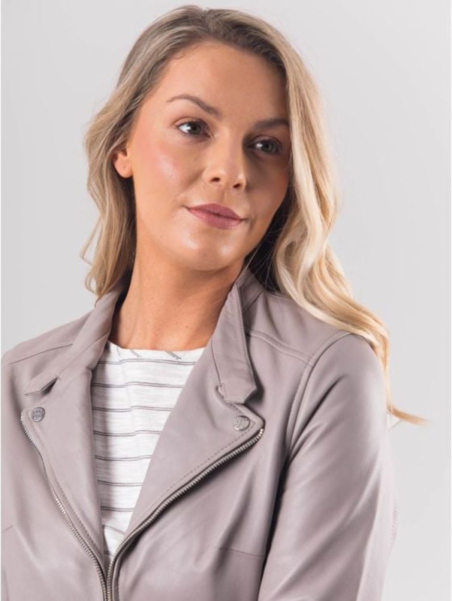 Lakeland Leather Nateby Centre Zip Leather Biker Jacket In Pale Grey | Coats & Outerwear