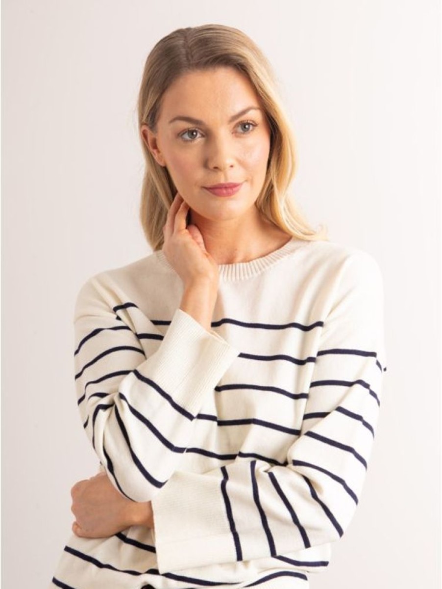 Lakeland Leather Dana Striped Knitted Jumper In Cream | Knitwear