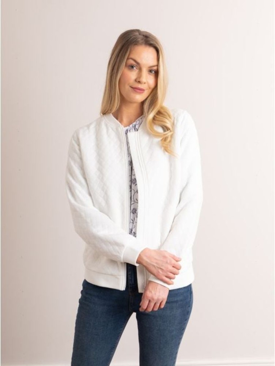 Lakeland Leather Marissa Jersey Quilted Bomber Jacket In White | Coats & Outerwear