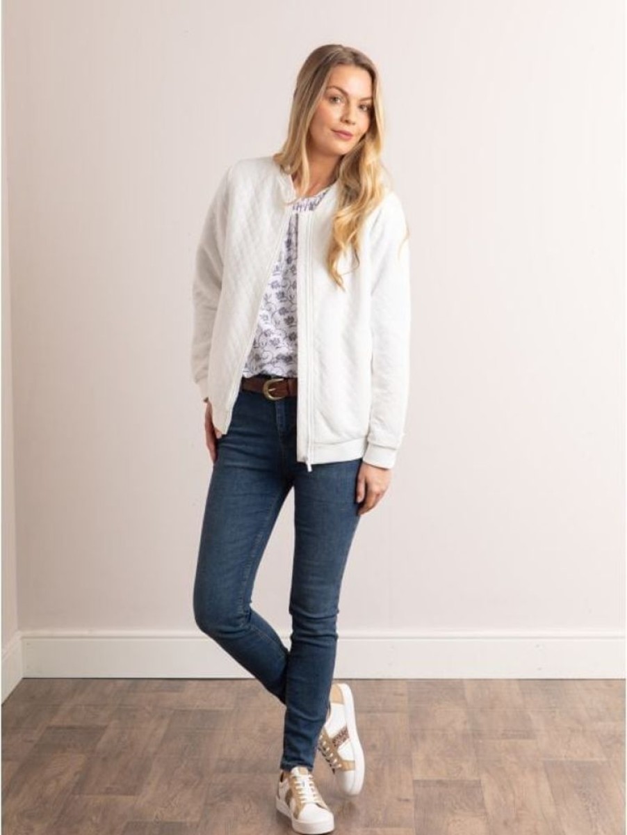 Lakeland Leather Marissa Jersey Quilted Bomber Jacket In White | Coats & Outerwear